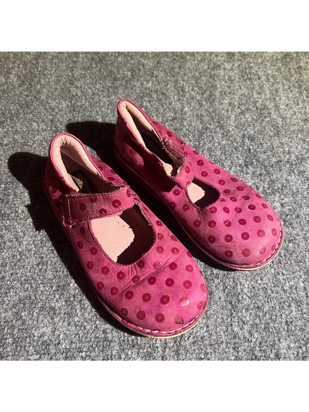 Kid Express Girls Mary Jane Shoes Size 30 Pink Polka Dot Leather Hook Loop